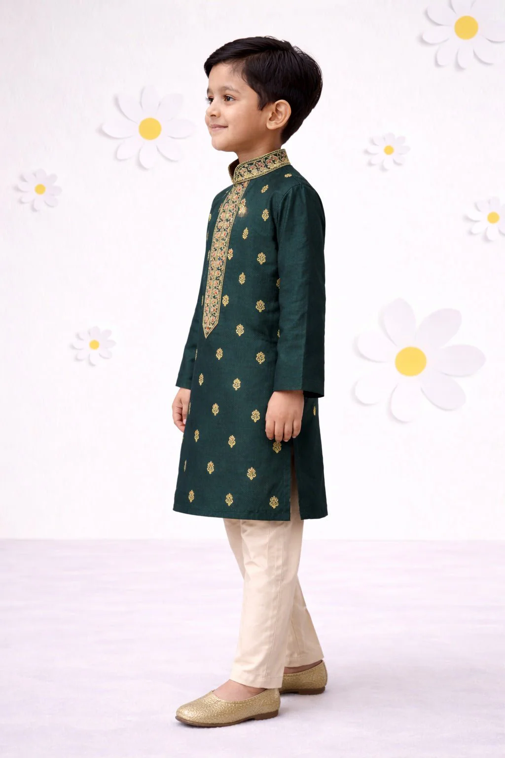 Boys Cotton Viscose Thread Embroidered Kurta Pyjama Set - Image 4