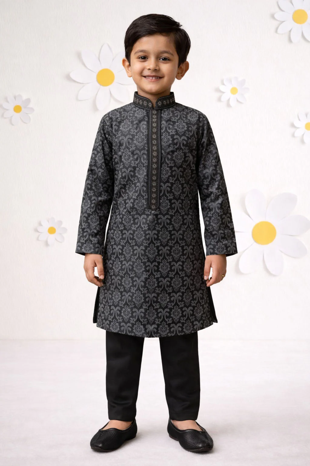 Boys Silk Blend Printed Kurta Pyjama Set