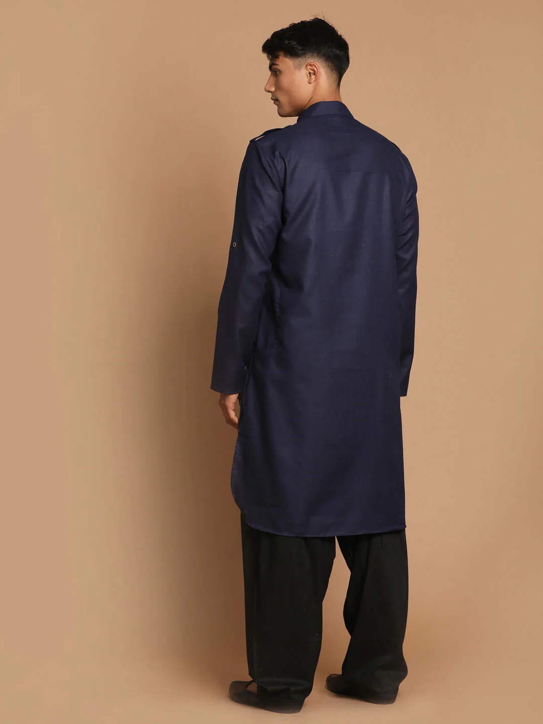 Men's Blue Cotton Blend Pathani Suit Set - Image 4