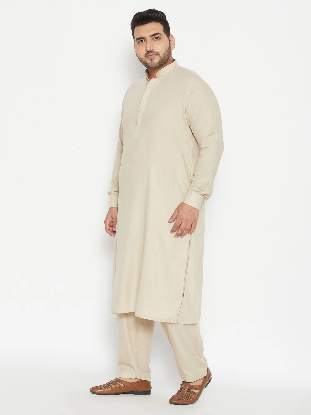 Men's Plus Size Green Cotton Blend Pathani Set - Image 6