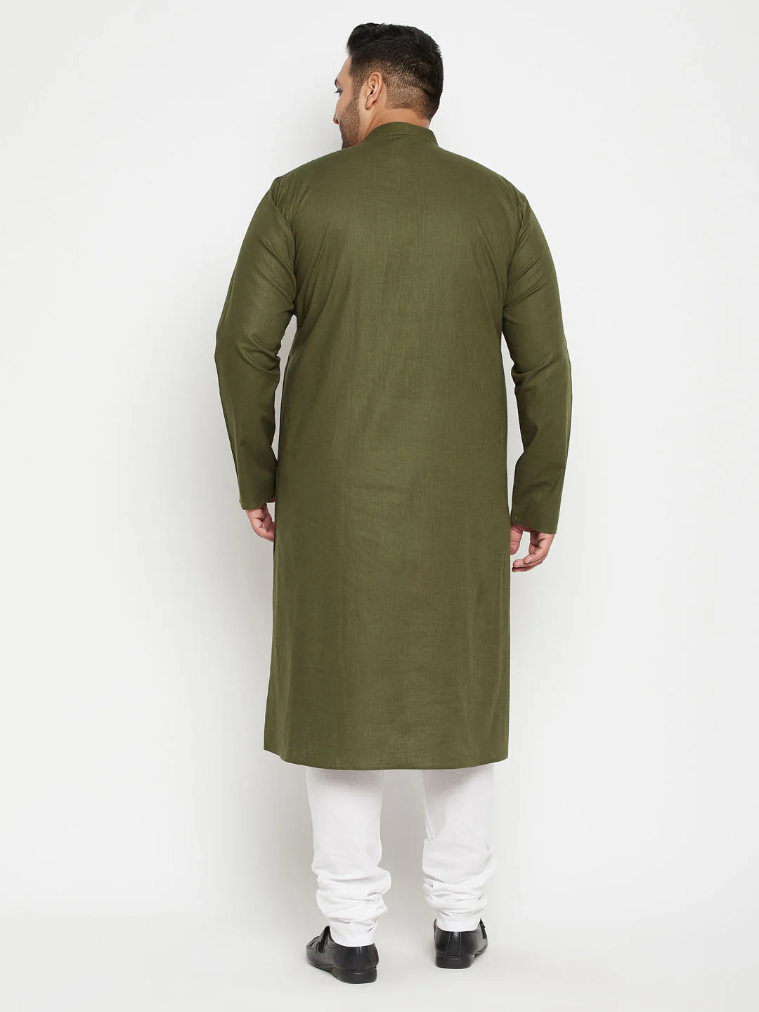 Men's Plus Size Mahendi Green And White Cotton Blend Kurta Pyjama Set - Image 3
