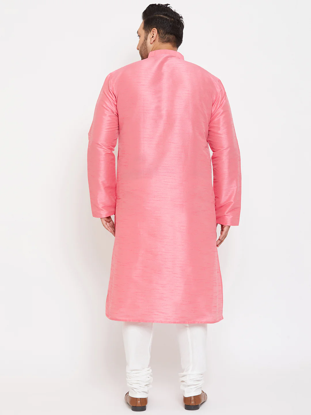 Men's Plus Size Pink Silk Blend Kurta Pyjama Set - Image 3