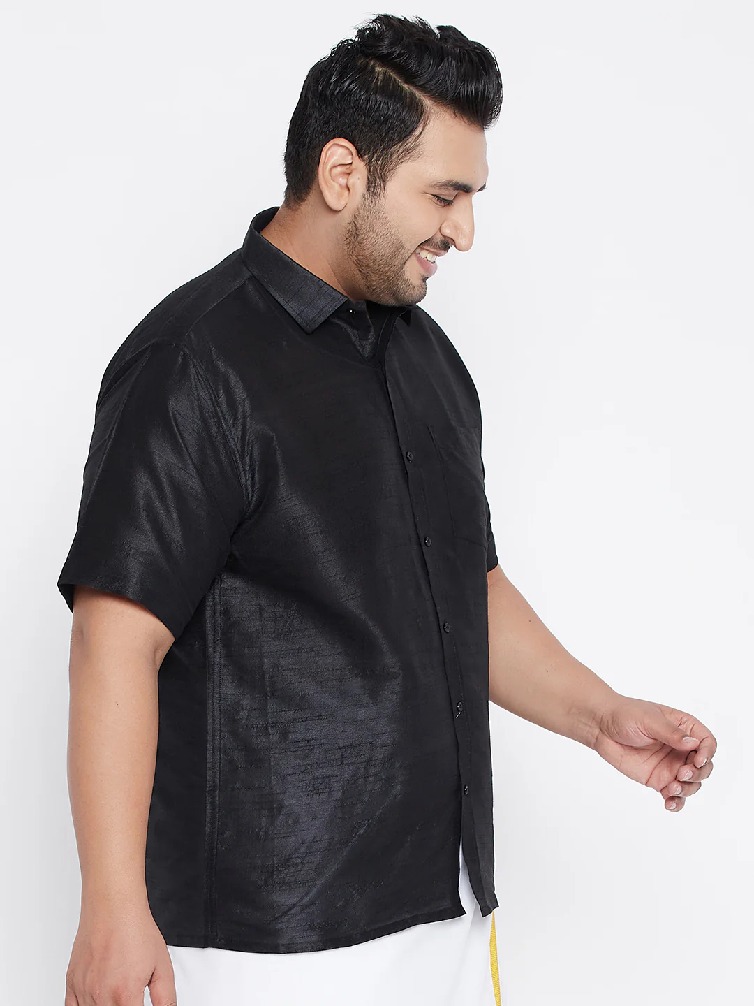 Men's Plus Size Black Silk Blend Ethnic Shirt - Image 2