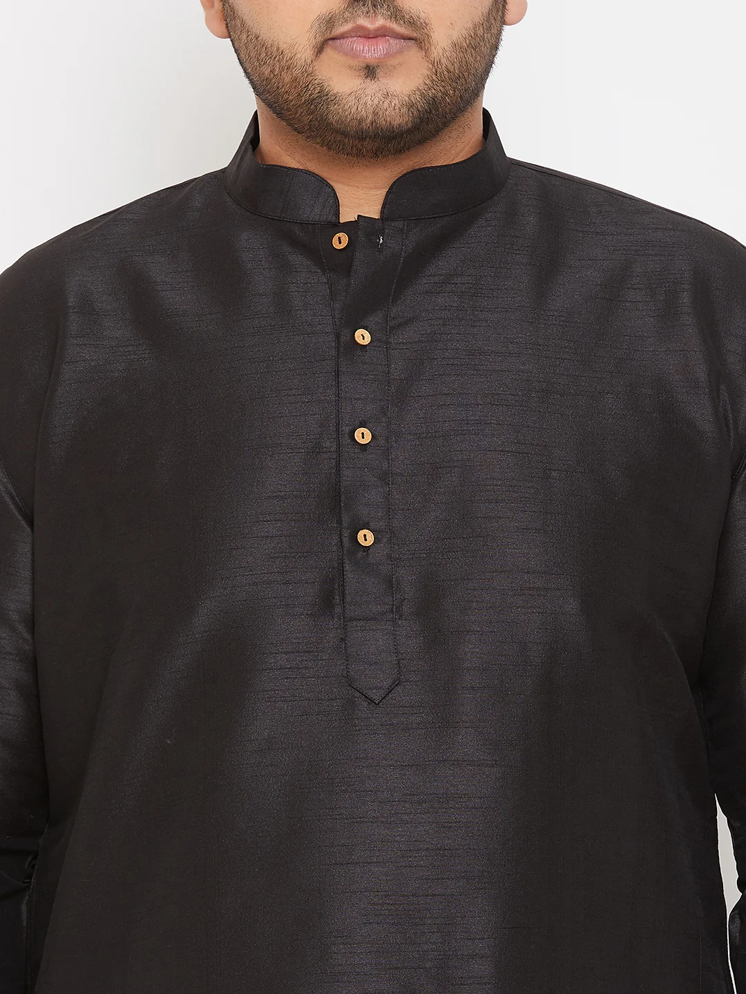 Men's Plus Size Black Silk Blend Kurta Pyjama Set - Image 4