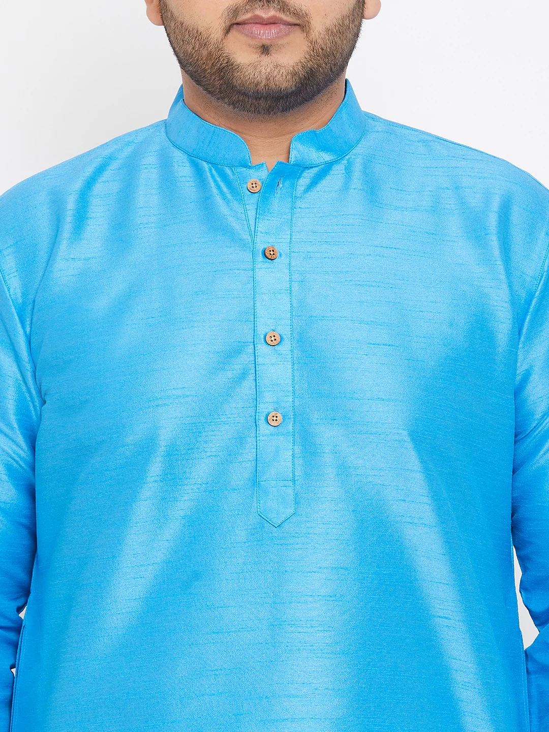 Men's Plus Size Aqua Blue Silk Blend Kurta Pyjama Set - Image 4