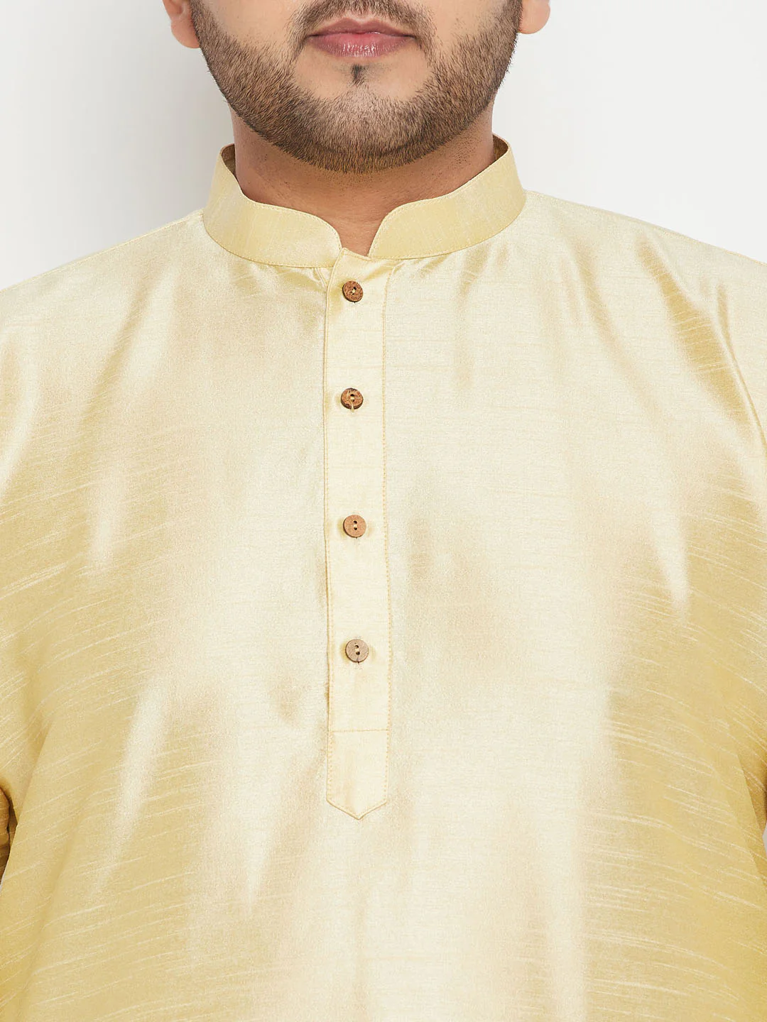 Men's Plus Size Gold And Maroon Brocade Silk Blend Jacket Kurta Pyjama Set - Image 5
