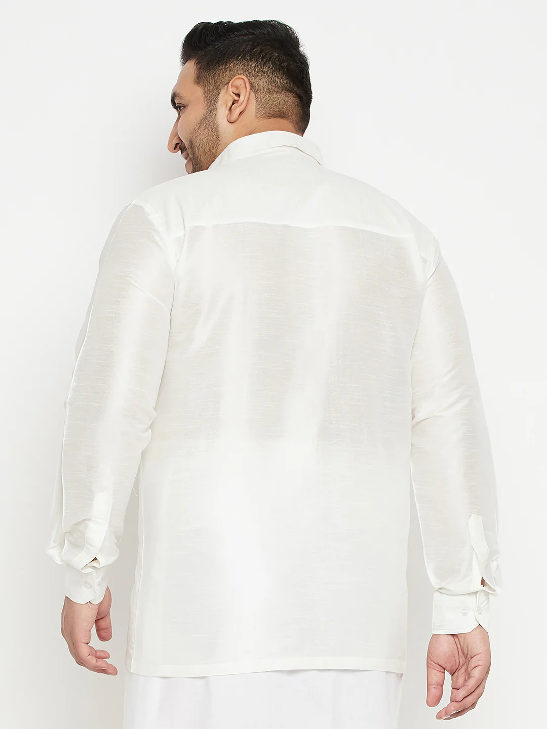 Men's Plus Size White Silk Blend Ethnic Shirt - Image 3