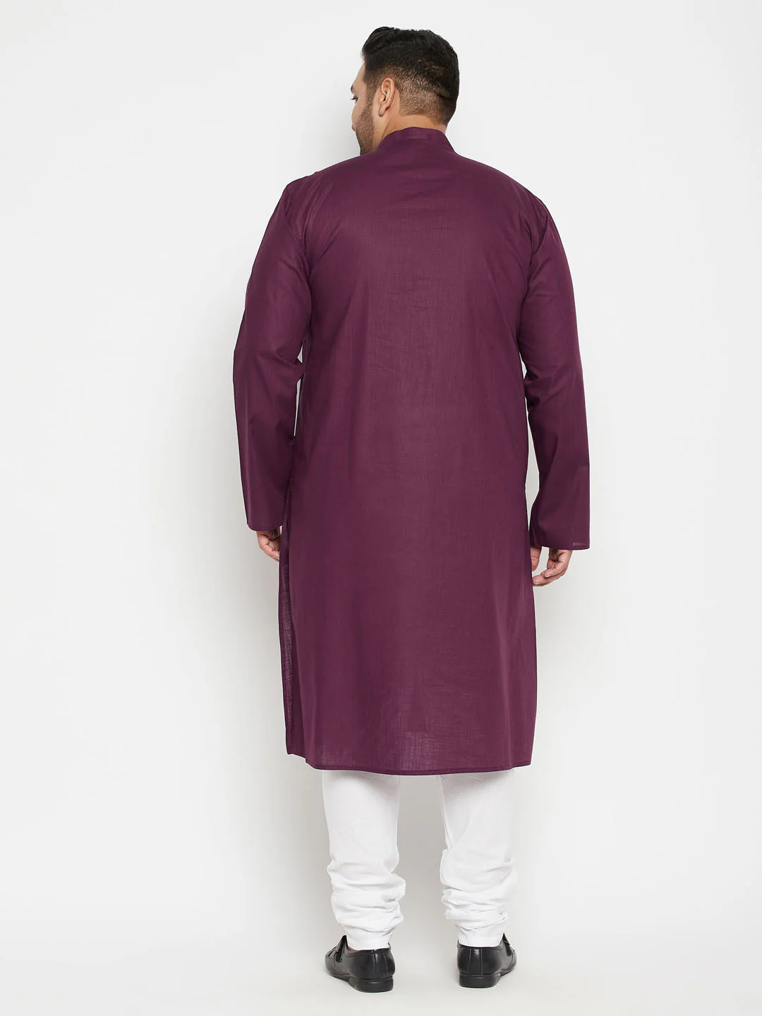 Men's Plus Size Purple And White Cotton Blend Kurta Pyjama Set - Image 3