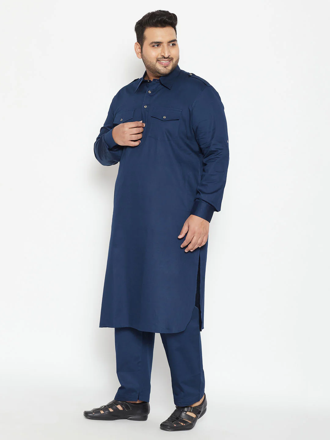 Men's Plus Size Blue Cotton Blend Pathani Set - Image 2