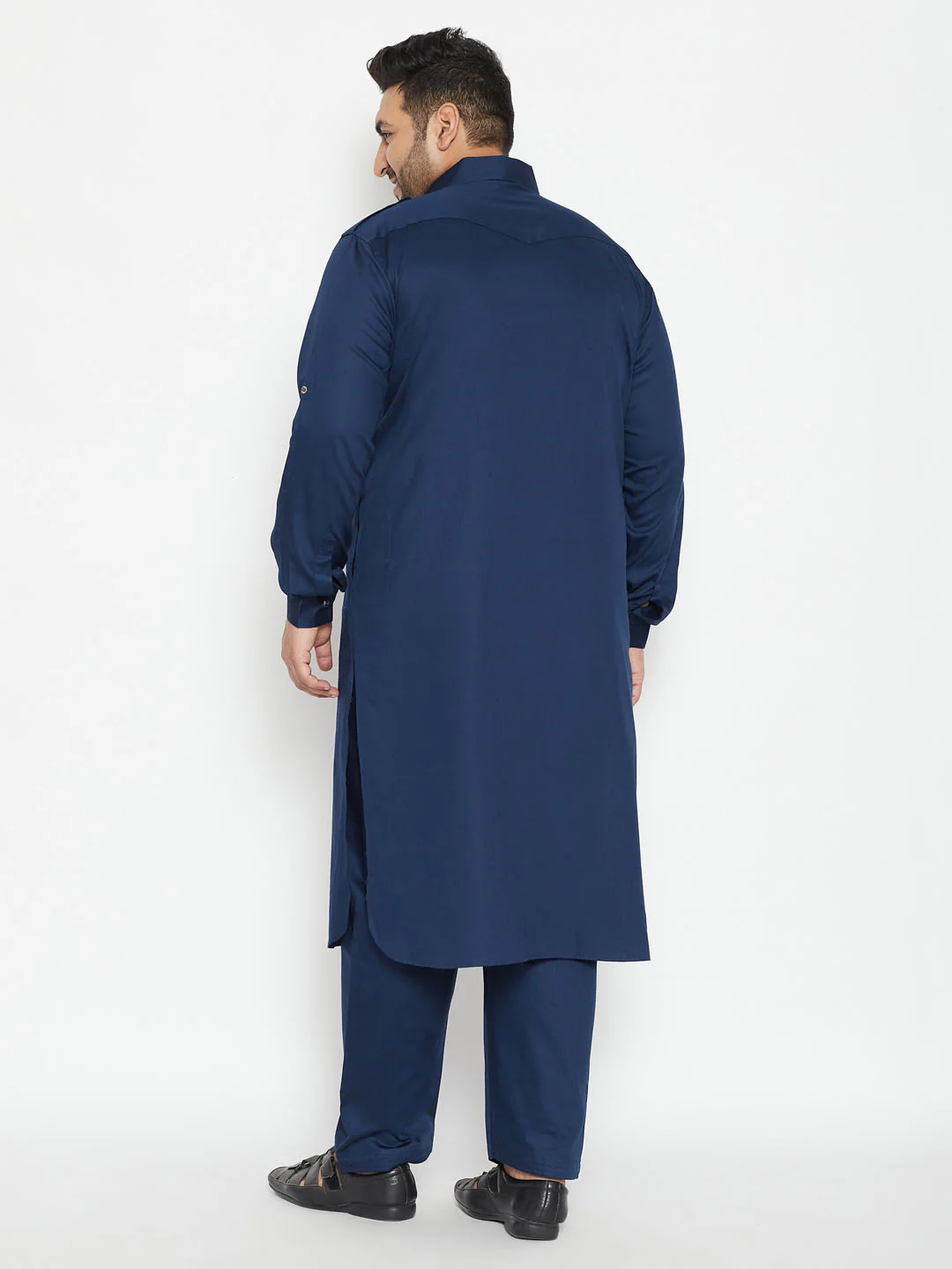 Men's Plus Size Blue Cotton Blend Pathani Set - Image 3