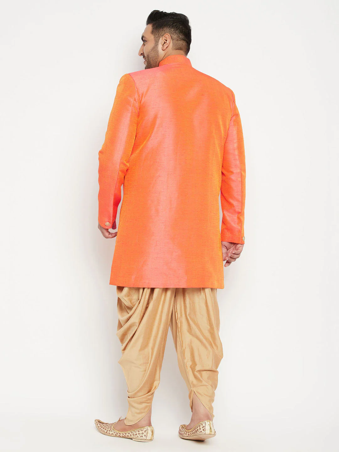 Men's Plus Size Orange Slim Fit Sherwani Set - Image 3