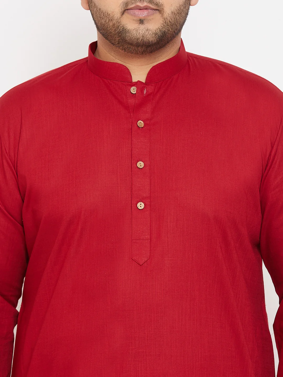 Men's Plus Size Maroon Cotton Kurta And Pyjama Set - Image 4