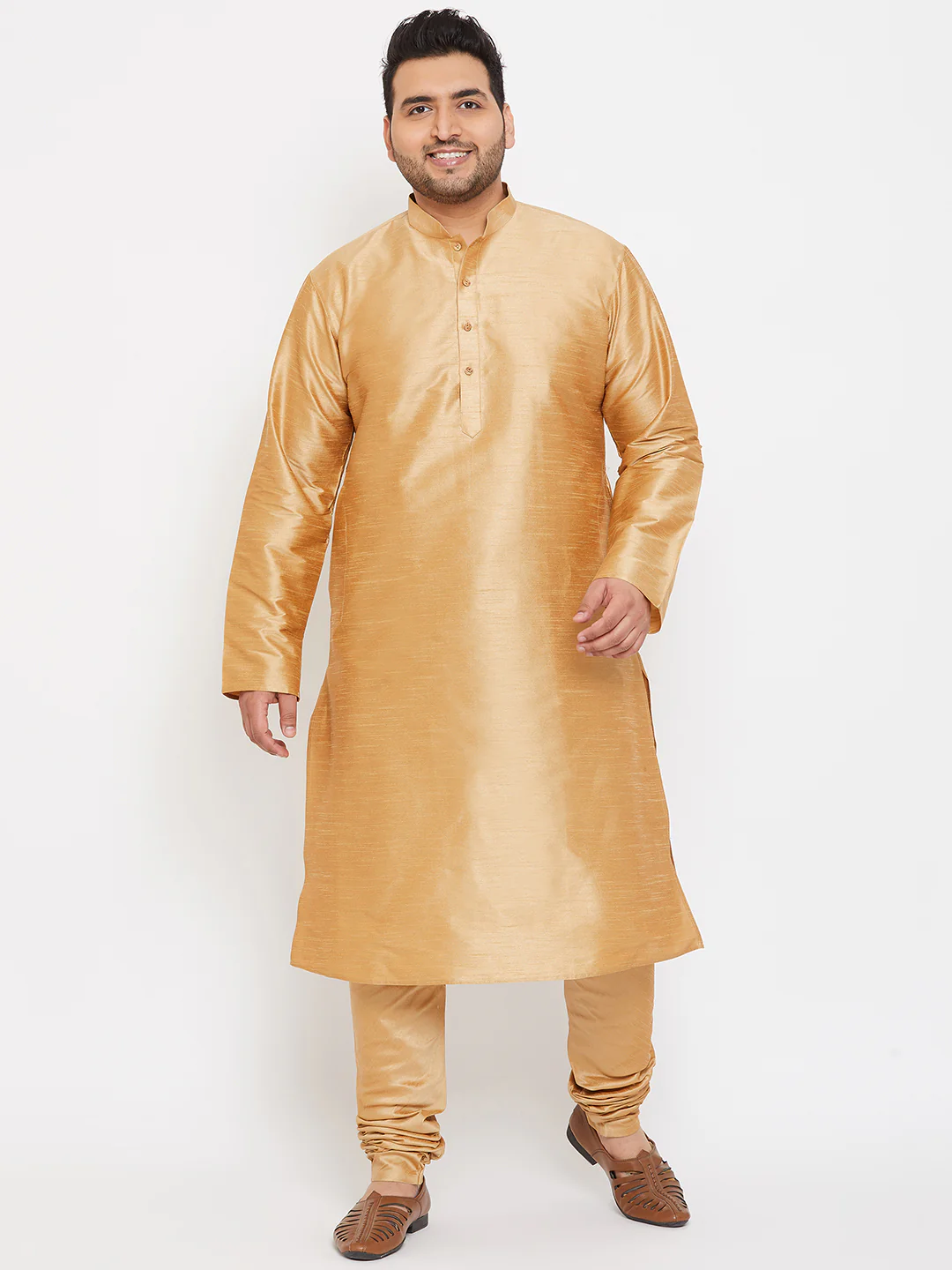 Men's Plus Size Rose Gold Silk Blend Kurta Pyjama Set - Image 6