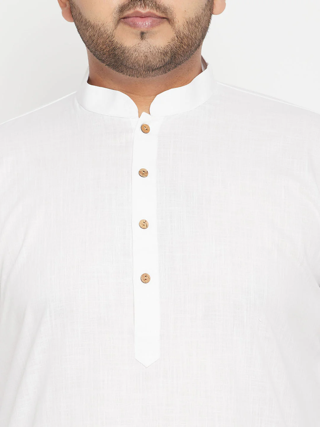 Men's Plus Size White And Orange Cotton Blend Jacket Kurta Pyjama Set - Image 5