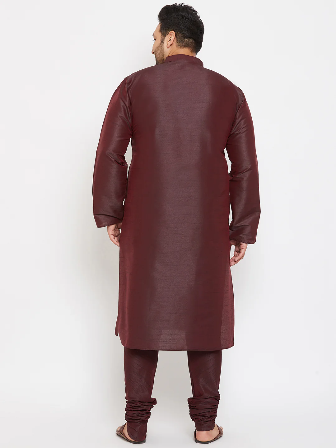 Men's Plus Size Wine Silk Blend Kurta Pyjama Set - Image 3