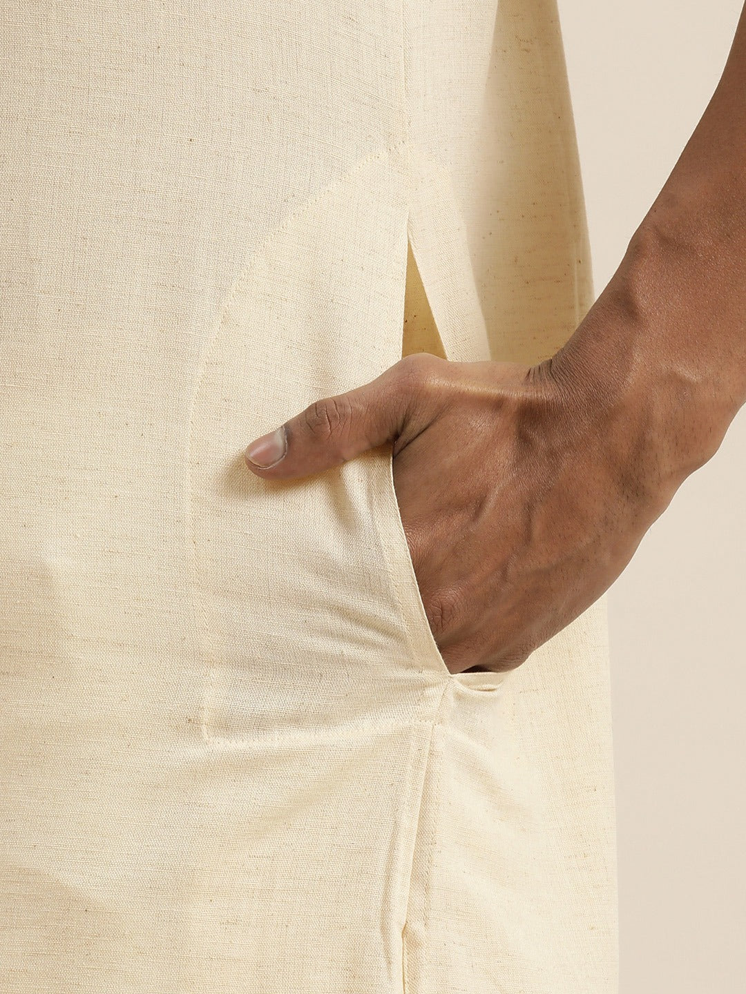Men Cream Pure Cotton Kurta With Mundu - Image 8