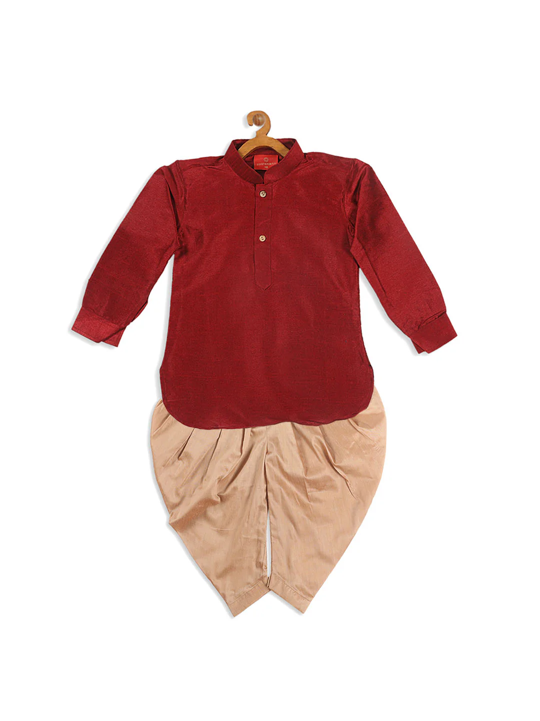 Boy's Maroon Kurta With Gold Dhoti Pant Set - Image 3