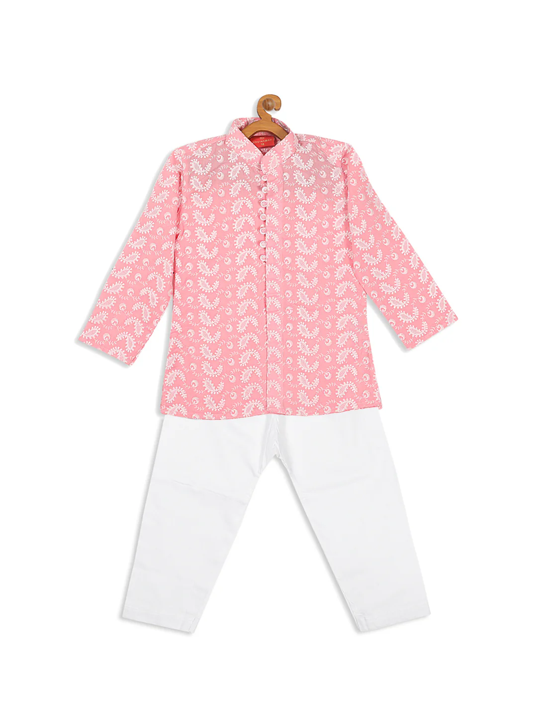Sishu Boy's Pink Floral Chikankari Pure Cotton Kurta With Pyjama - Image 3