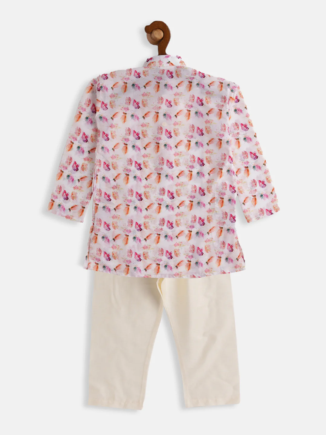 Boy's Multicolor-Base-White Cotton Blend Kurta Pyjama Set - Image 3