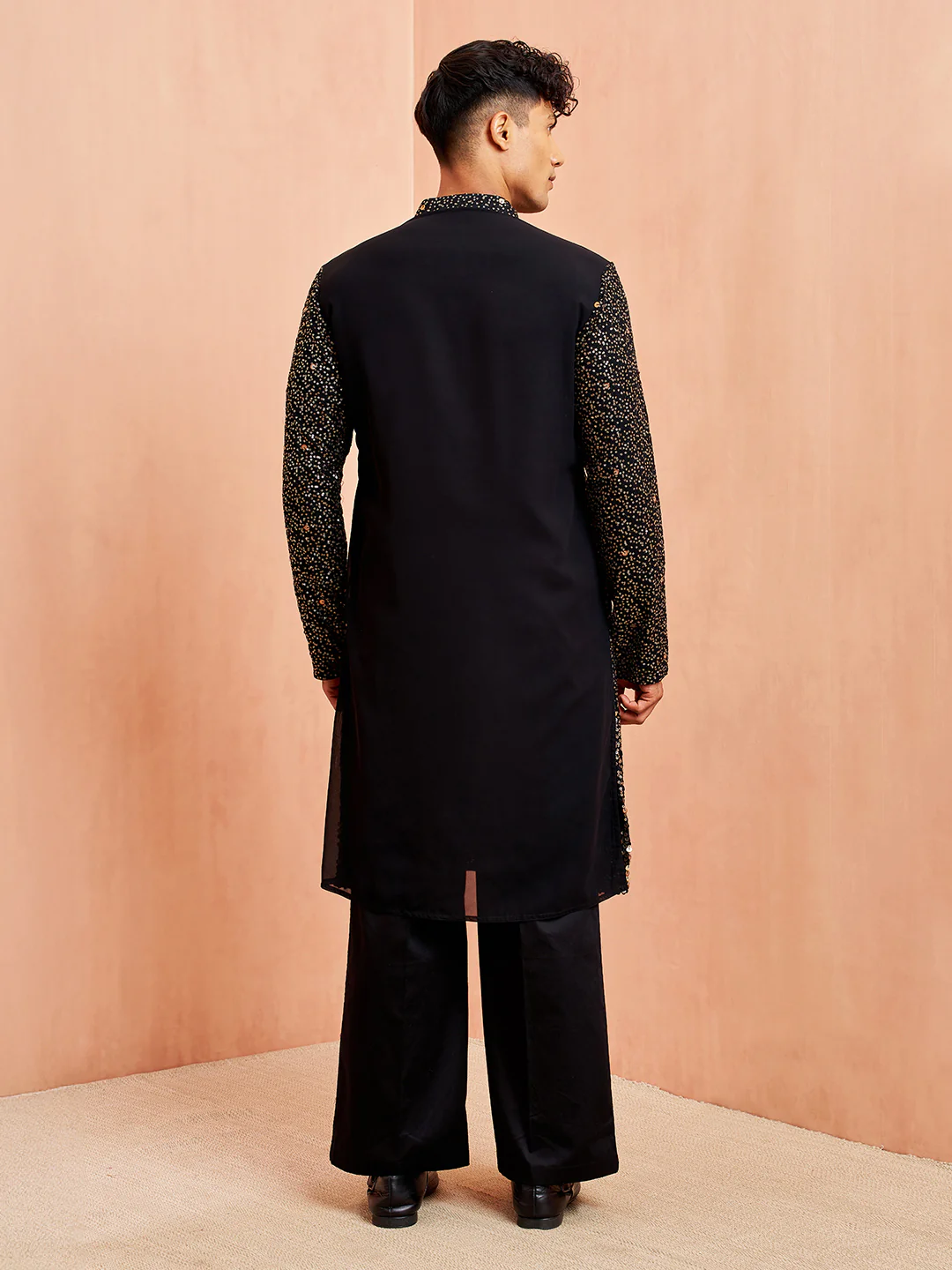 Men's Black Georgette Kurta & Pant Set - Image 4