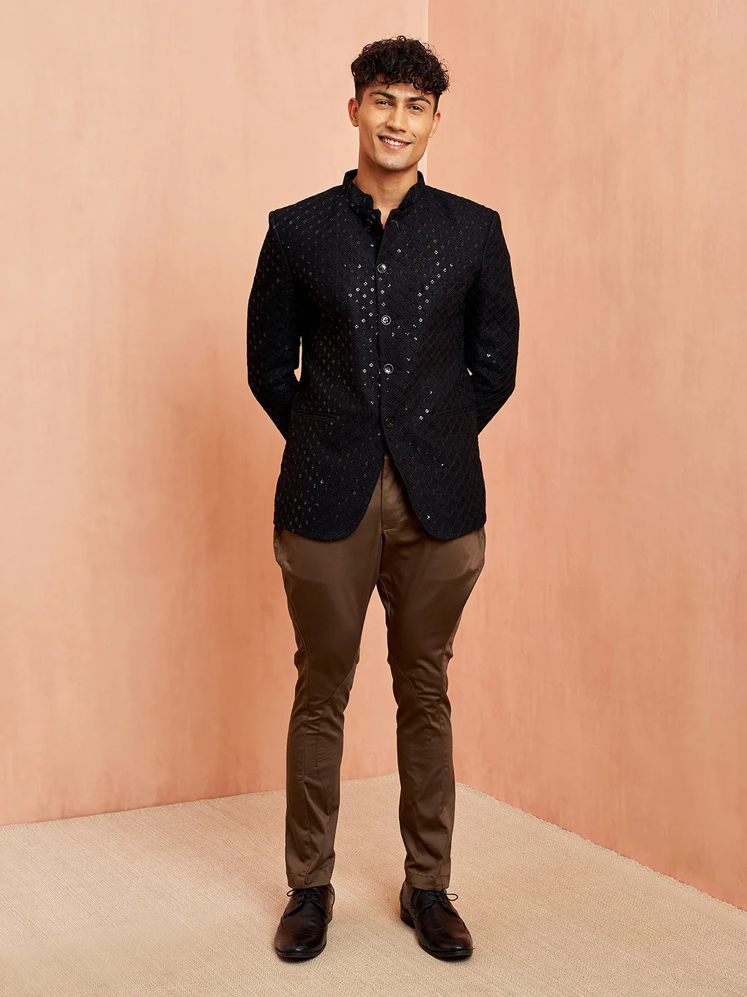 Men's Black Jodhpuri with Mehendi Green Breeches Set - Image 3