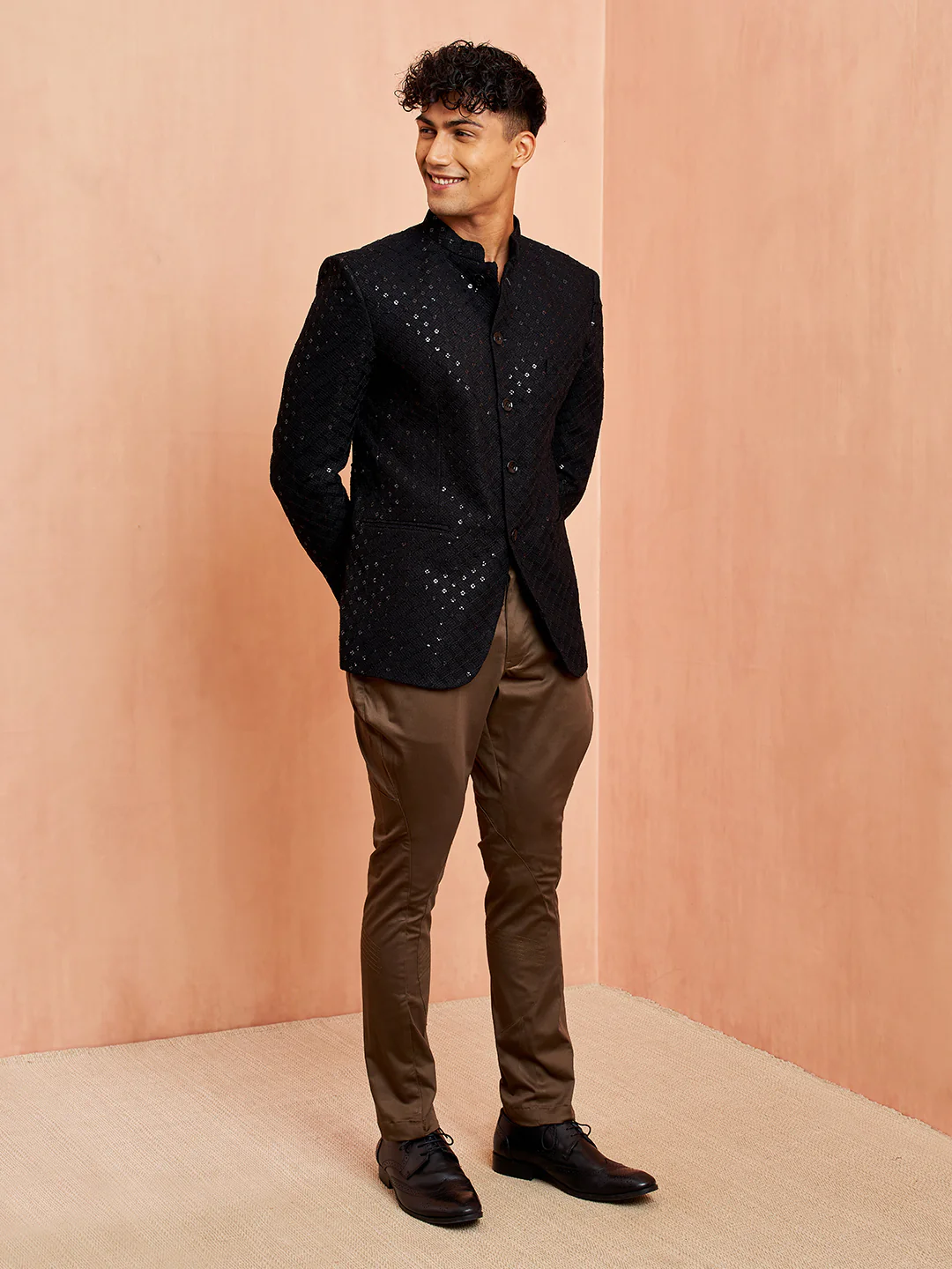 Men's Black Jodhpuri with Mehendi Green Breeches Set - Image 4