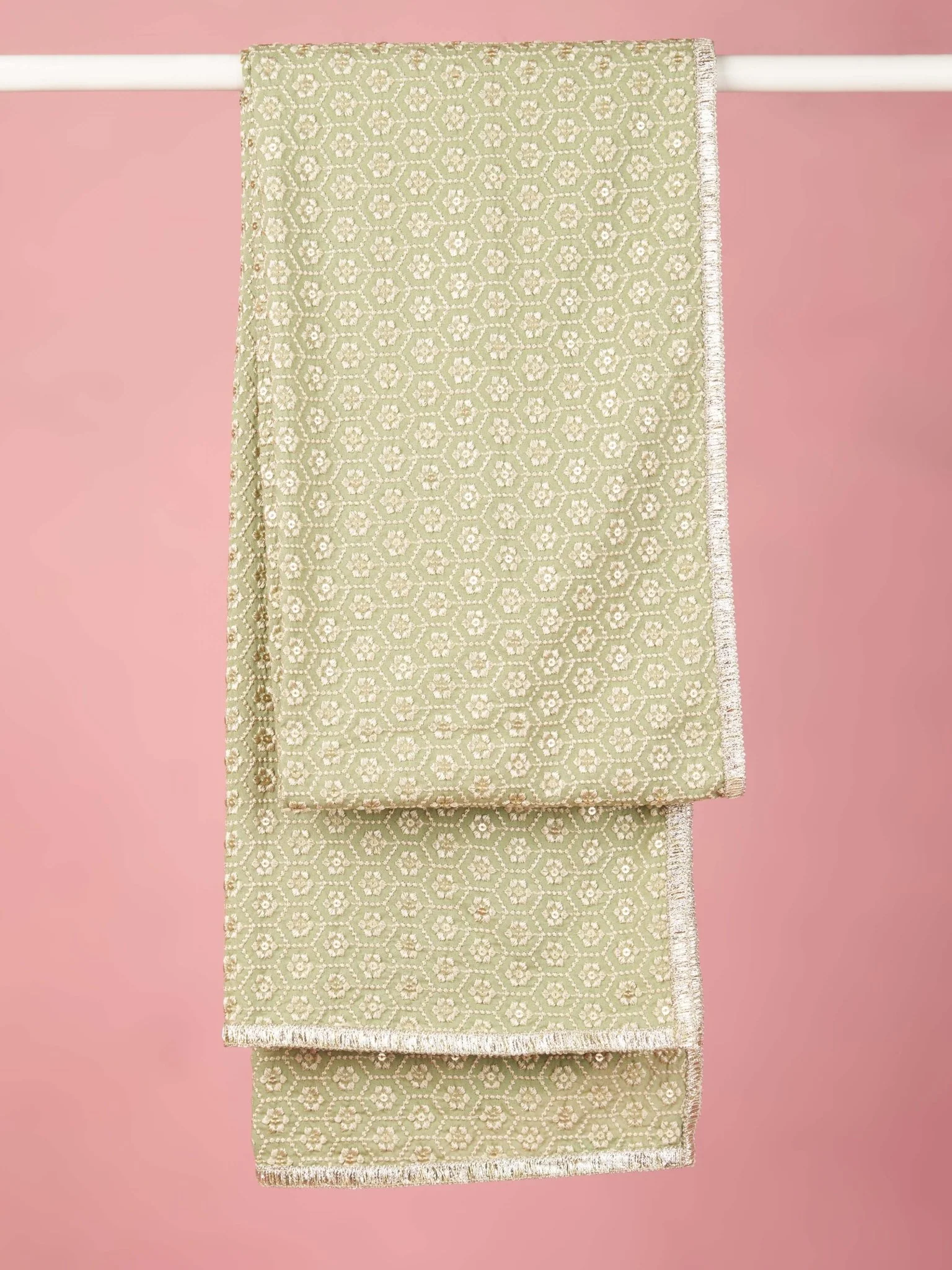 Men Pista Green Silk Blend Embroidered Dupatta