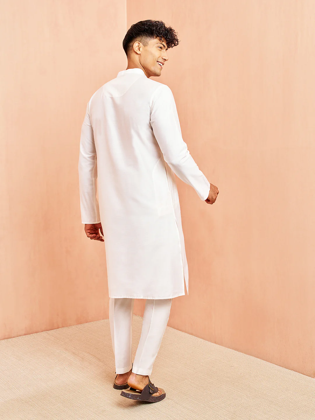 Men's White Viscose Kurta with White Pant Set - Image 5