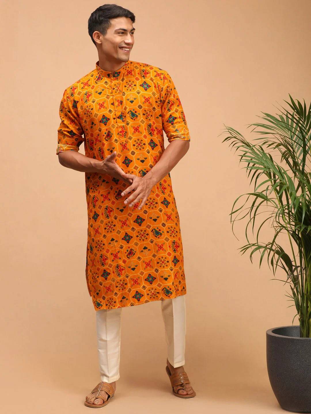 Men's Yellow Silk Blend Kurta Pyjama Set