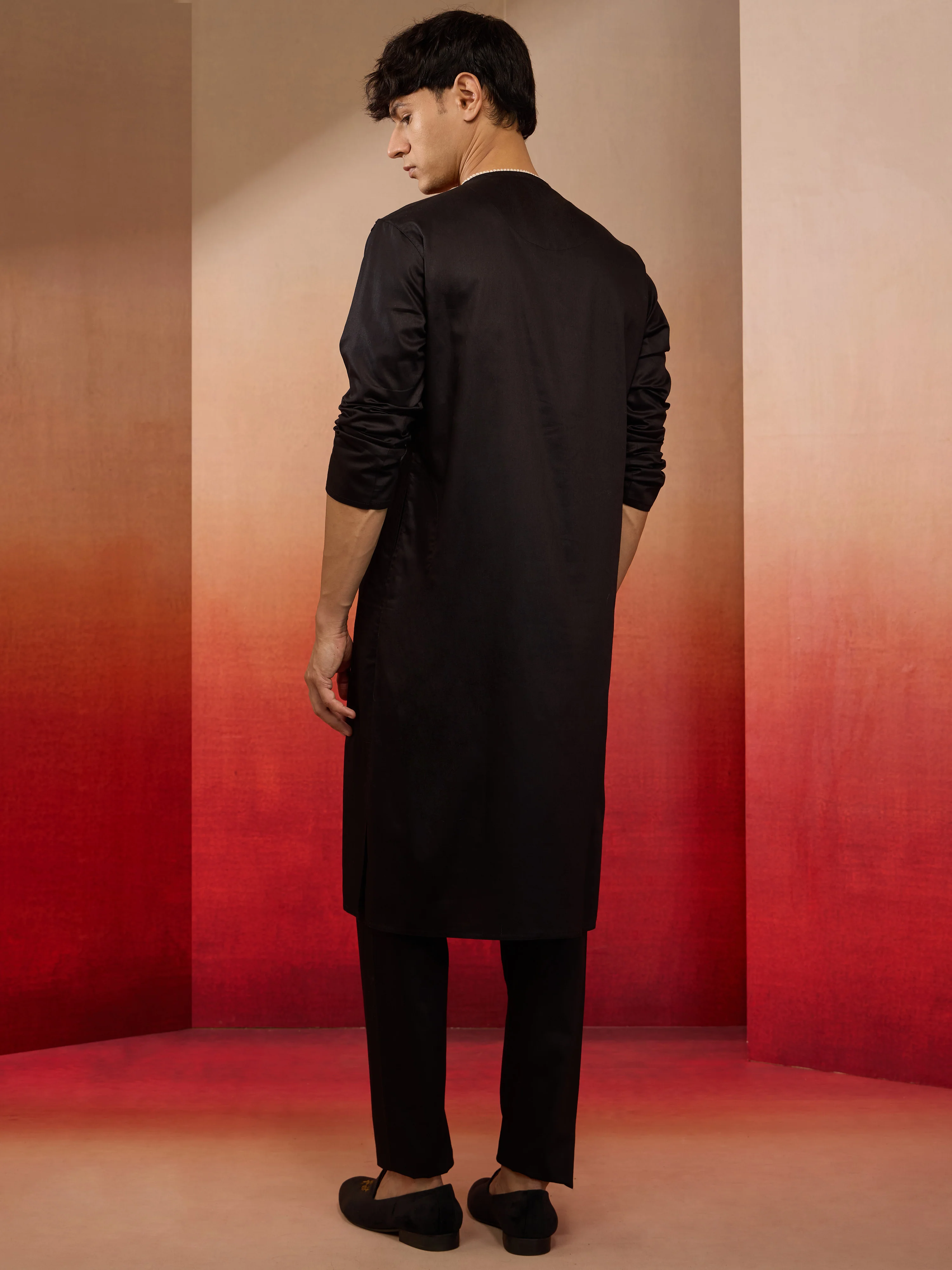 Men's Black Cotton Kurta Pyjama Set - Image 4