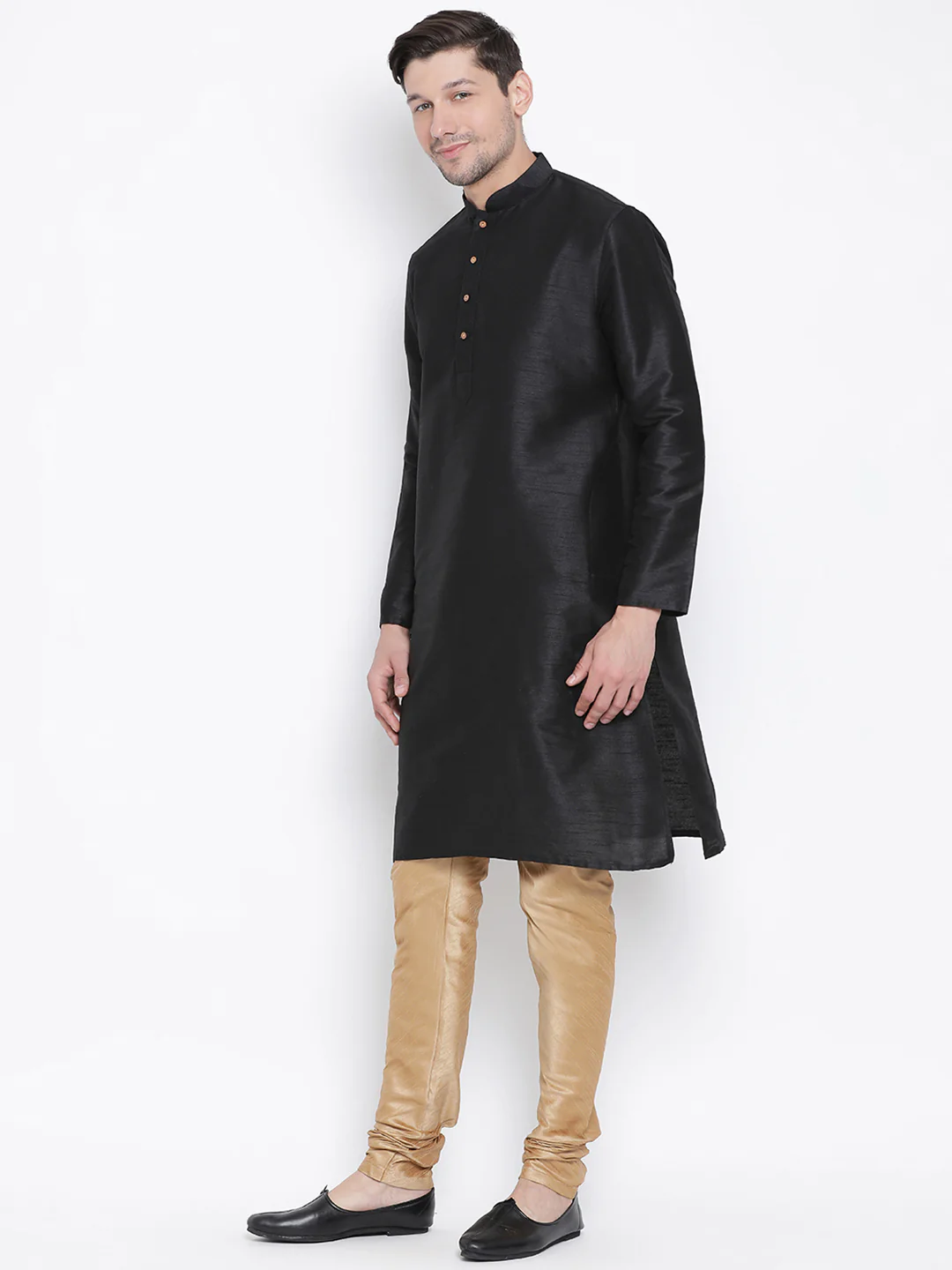 Men's Black Cotton Silk Blend Kurta and Pyjama Set - Image 2