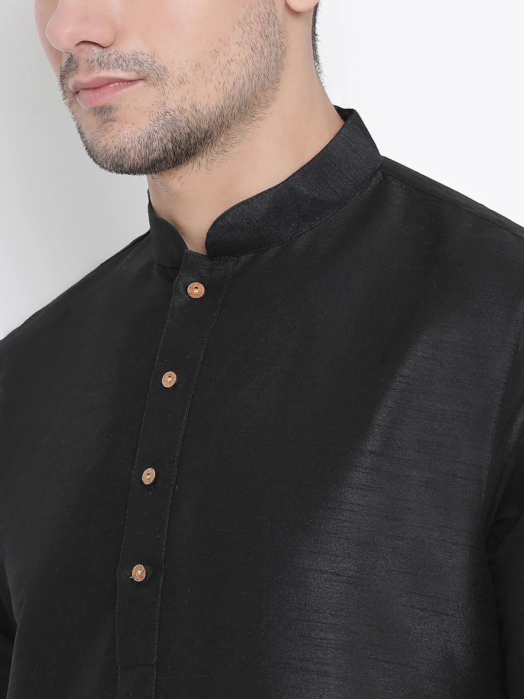 Men's Black Cotton Silk Blend Kurta and Pyjama Set - Image 3