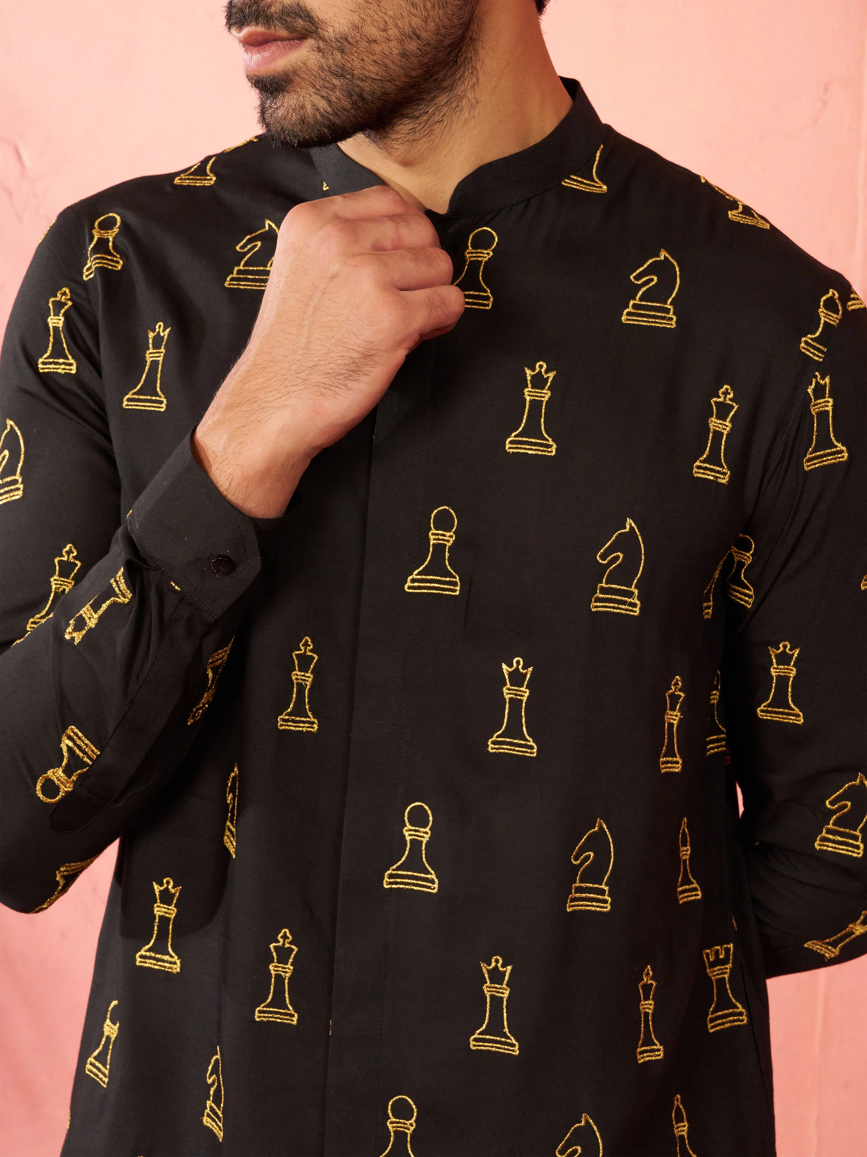 Men's Black Fine Satin Kurta - Image 2