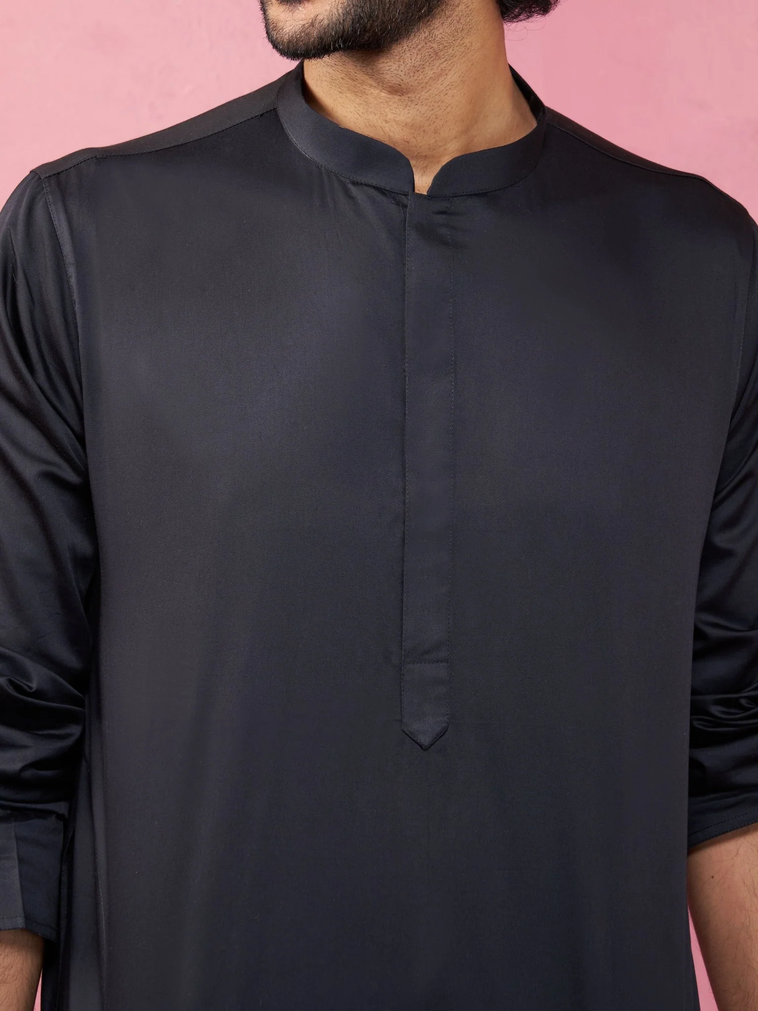 Men's Black Fine Satin Kurta Set with Matching Pant - Image 2