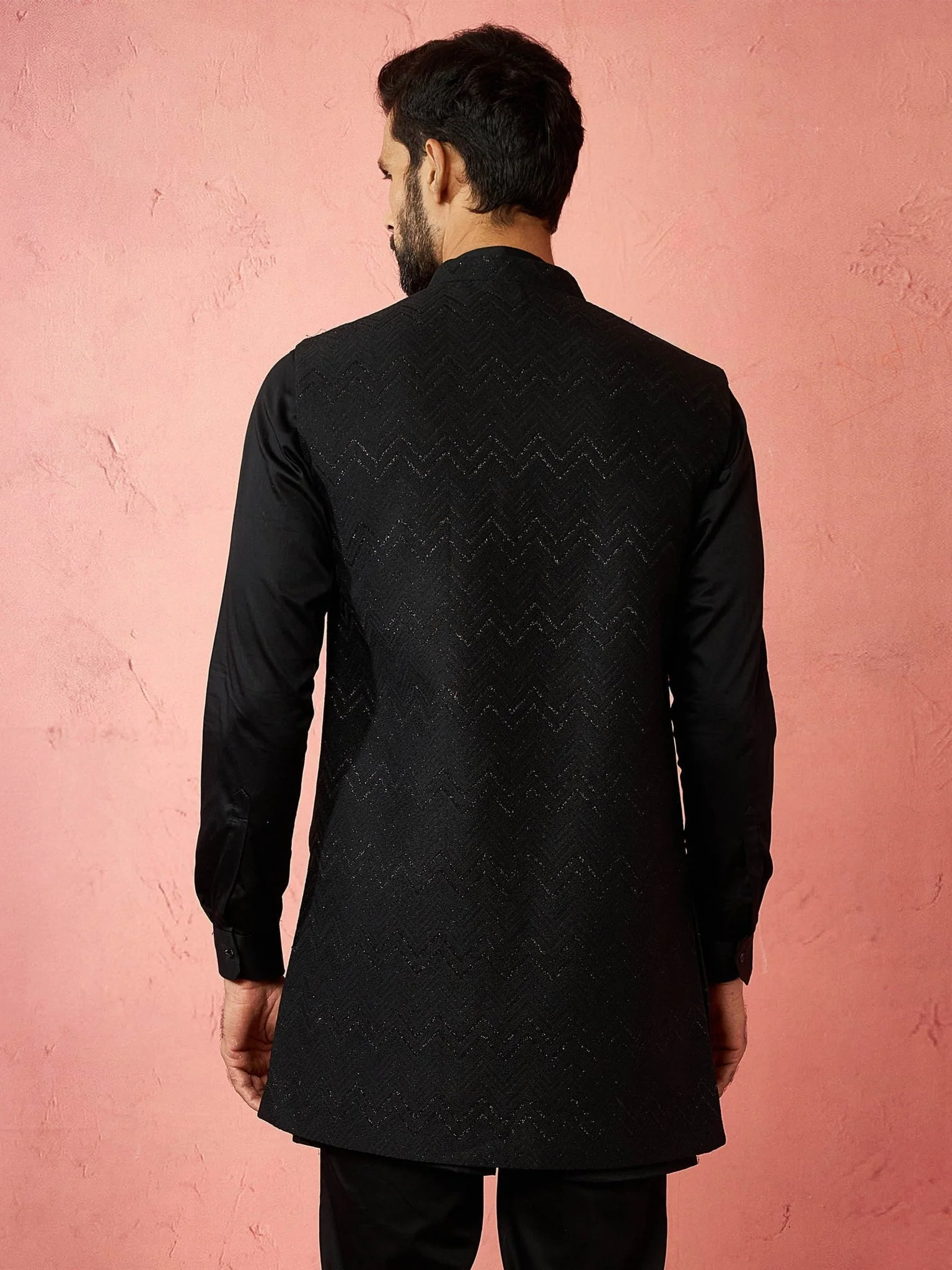 Men's Black Maharaja Jacquard Nehru Jacket - Image 5