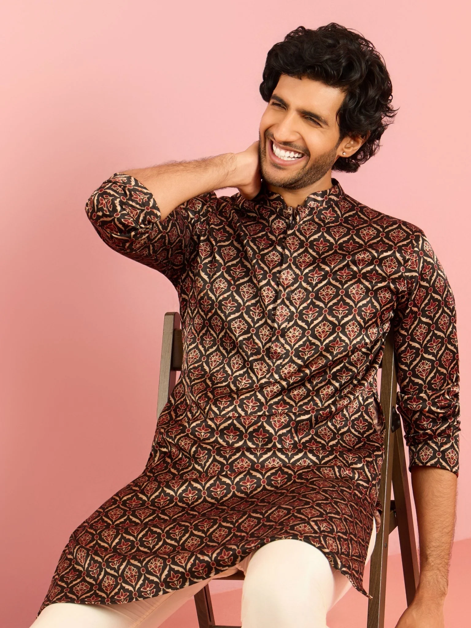 Men's Black Silk Blend Kurta