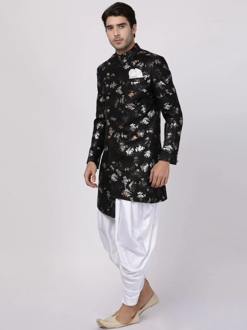 VASTRAMAY Men's Black Silk Blend Sherwani Set - Image 2