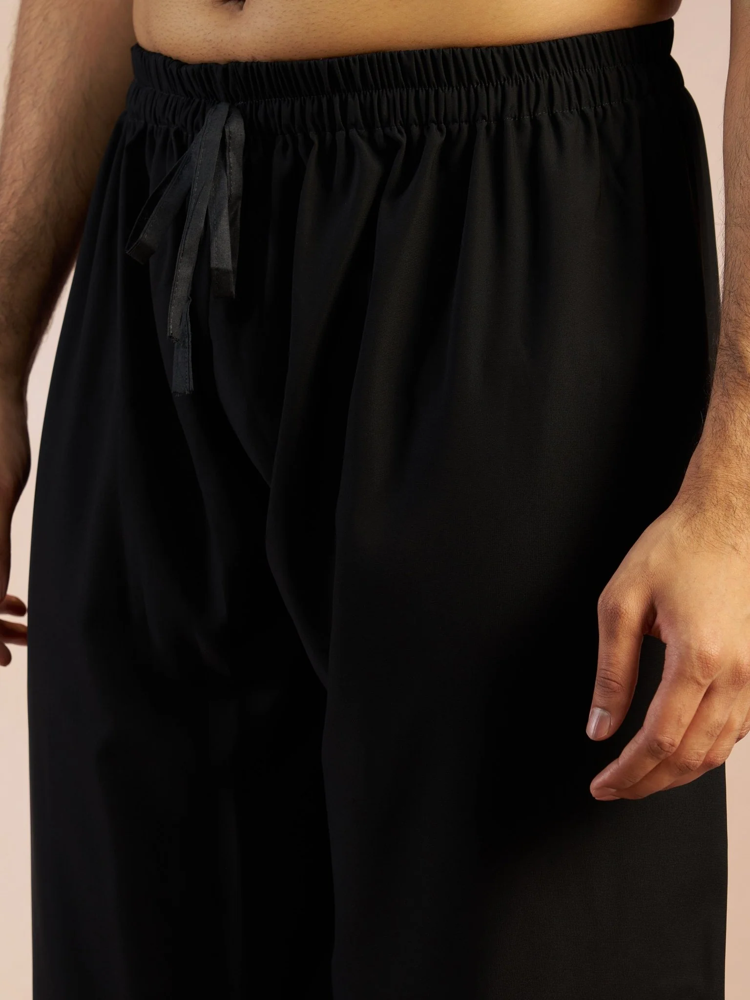 Men's Black Solid Silk Blend Pathani Kurta with Patiala Pyjama Set - Image 6