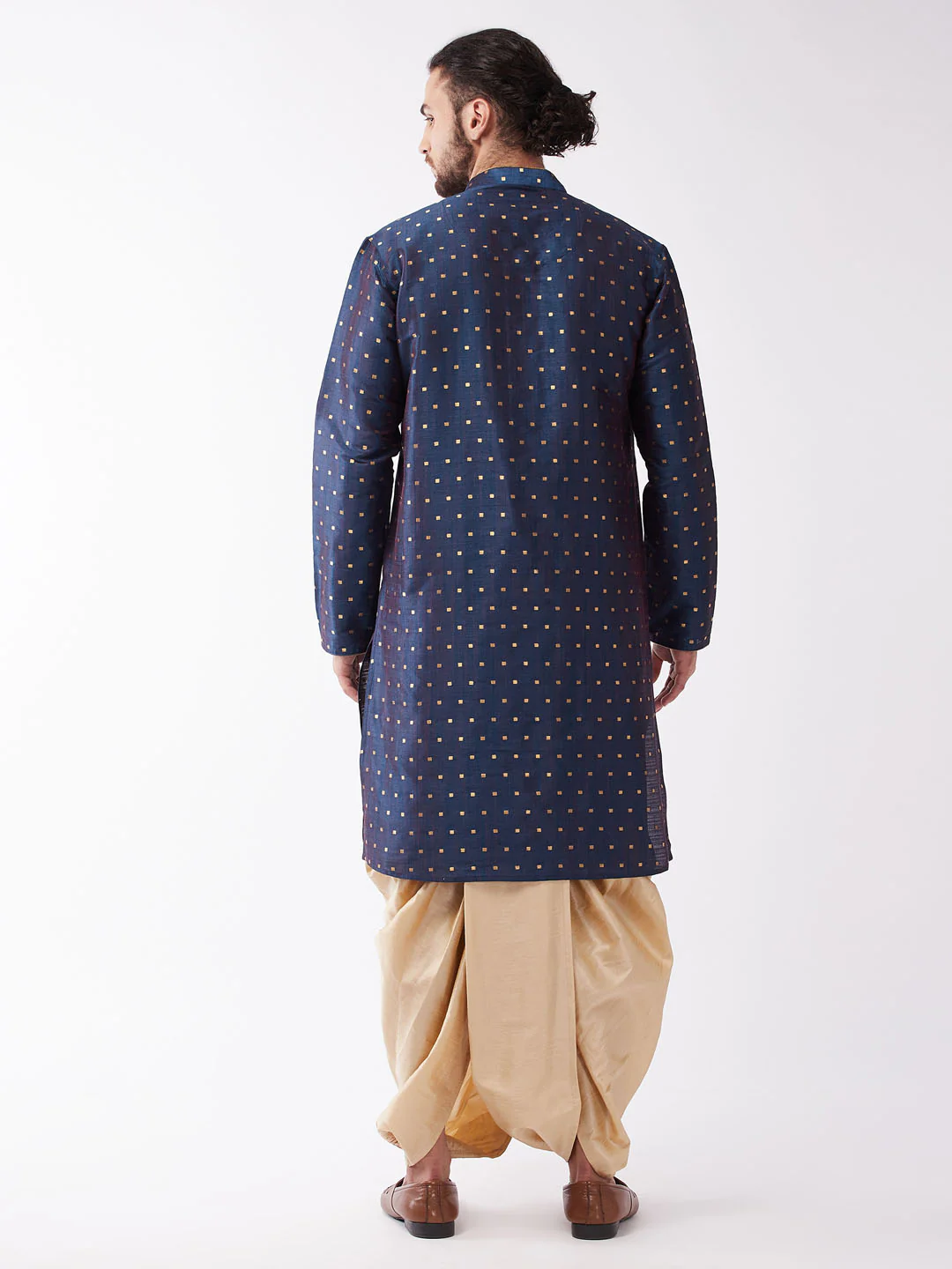 Men's Blue Zari Weaved Kurta Dhoti Set - Image 3
