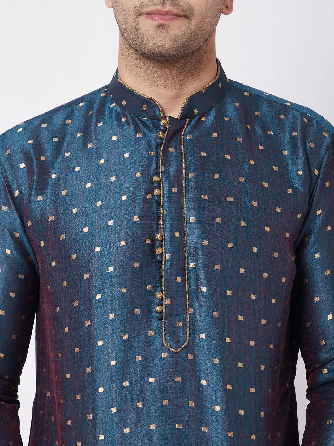 Men's Blue Zari Weaved Kurta Dhoti Set - Image 5