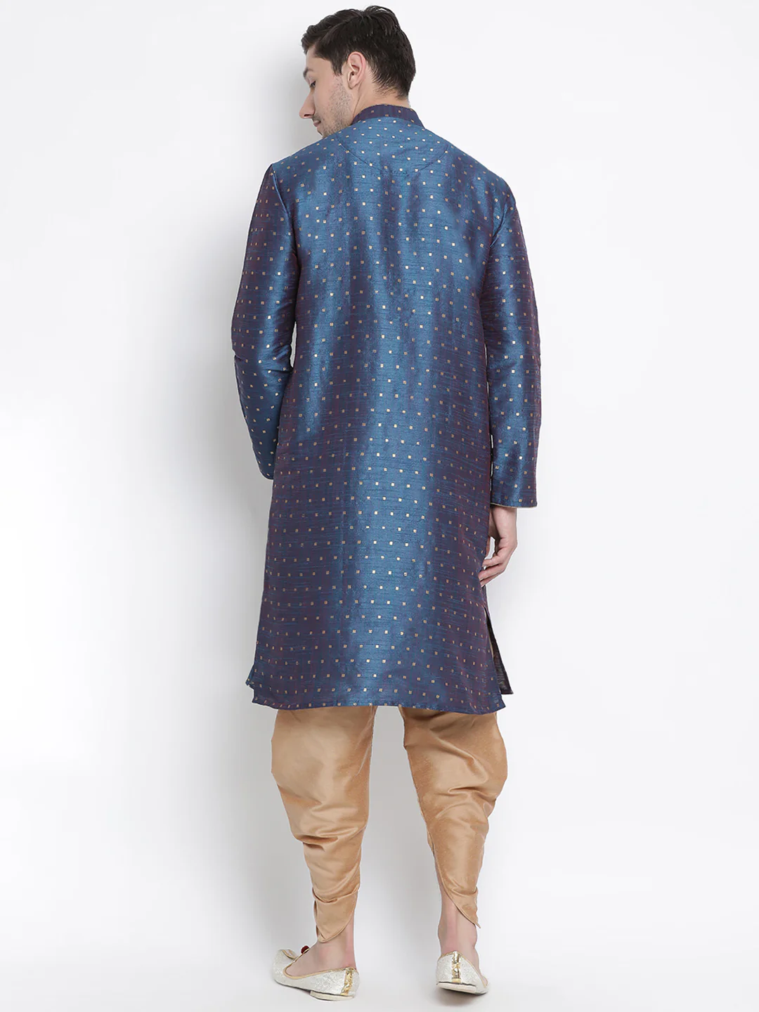 VASTRAMAY Men's Blue Zari Weaved Kurta Dhoti Set - Image 4