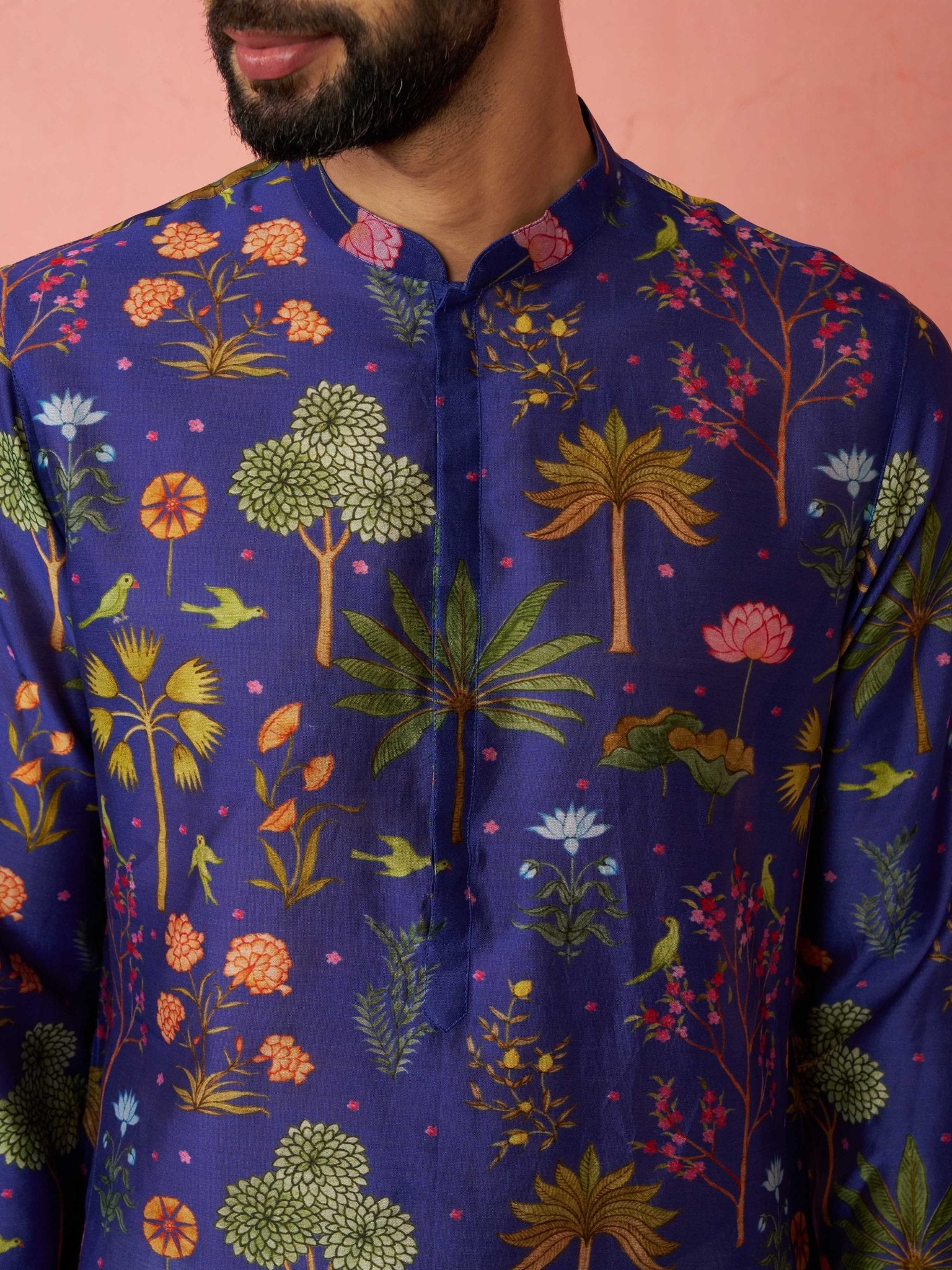Men's Blue Digital Print Kurta with Cotton Lycra Pyjama Set - Image 2