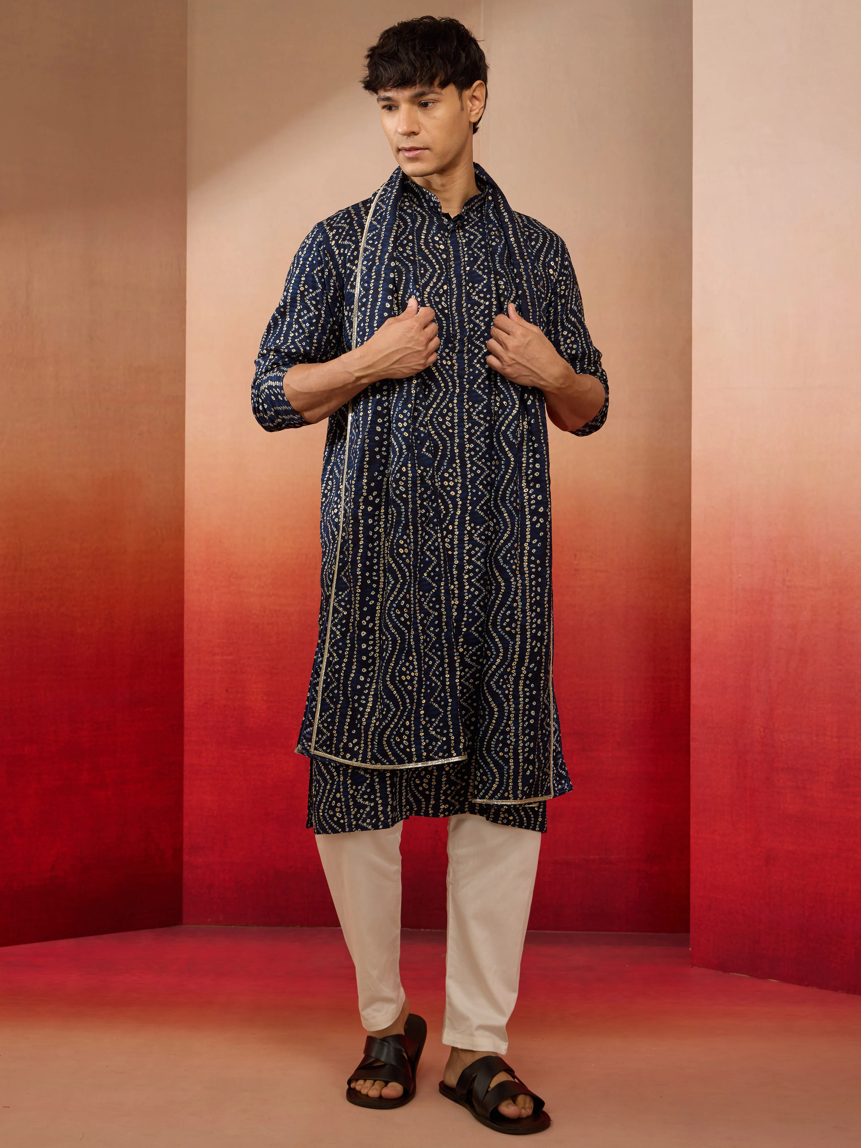 Men's Blue Rayon Bandhani Print Dupatta