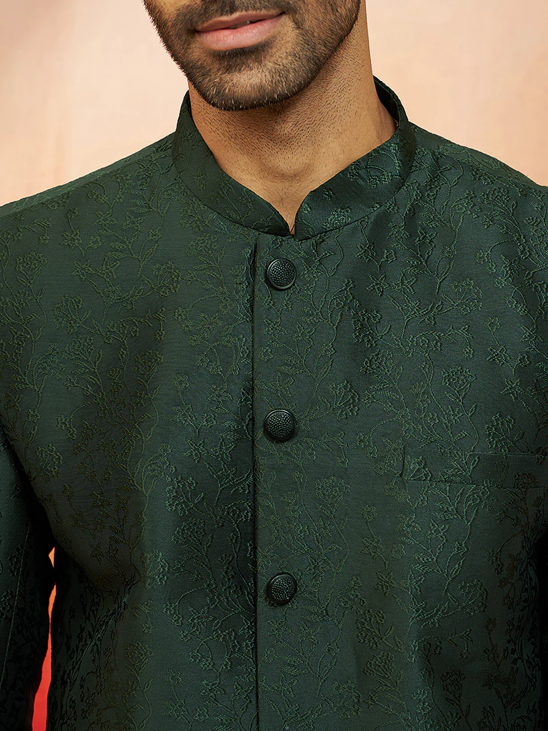 Men's Bottle Green Jacquard Jodhpuri with Pant - Image 2