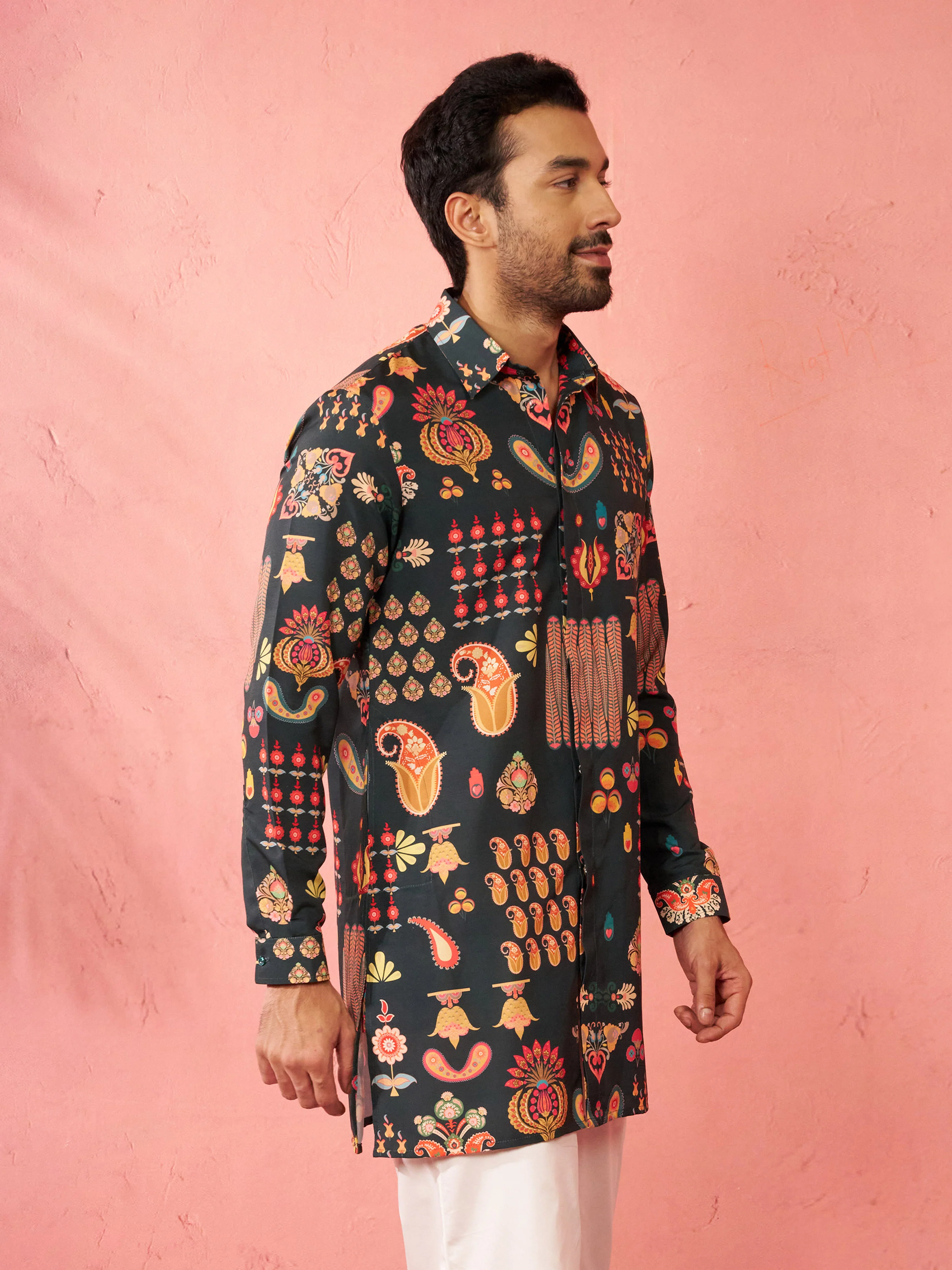 Men's Bottle Green Rayon Kurta - Image 4