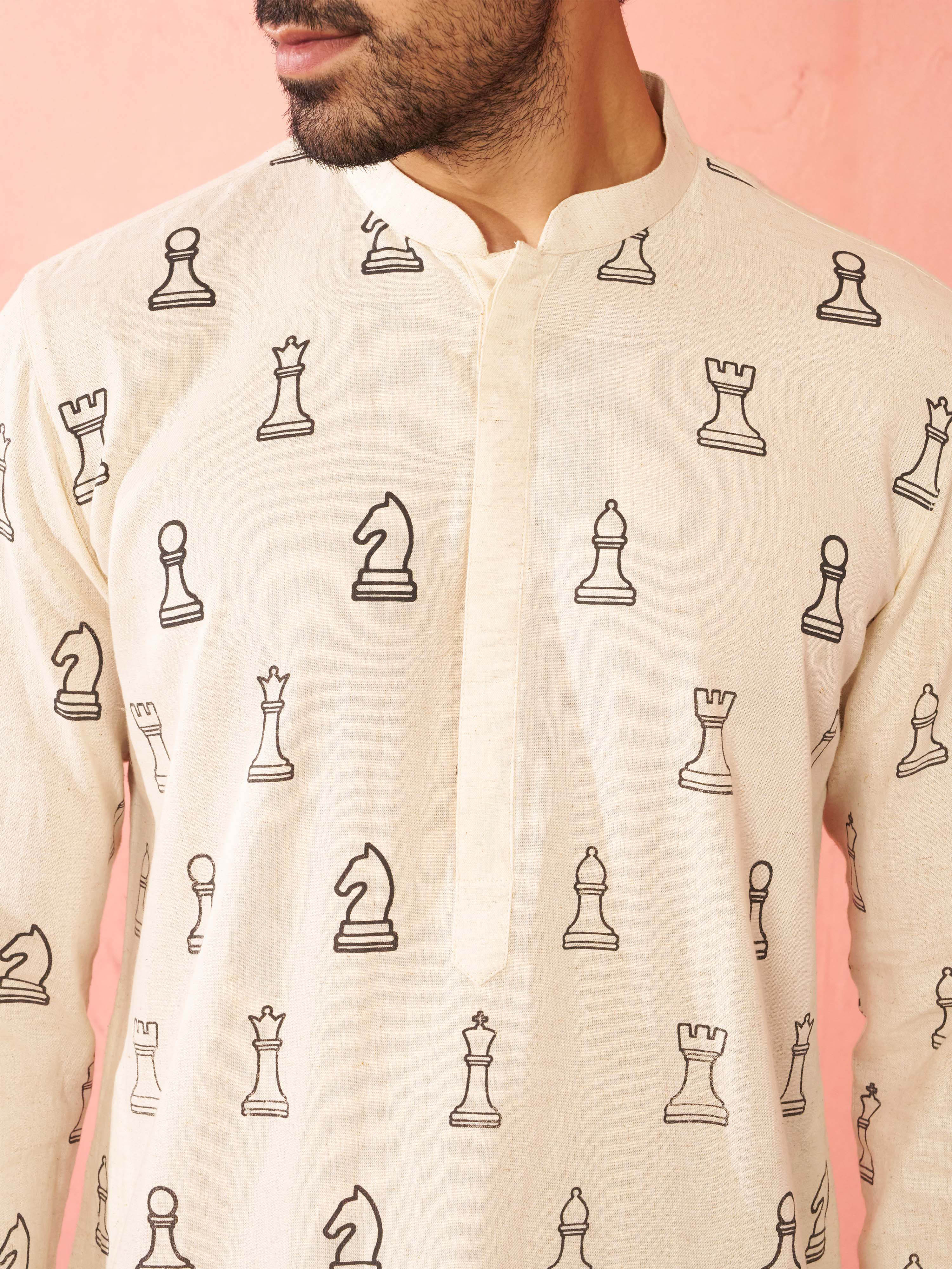 Men's Cream Cotton Kurta - Image 2