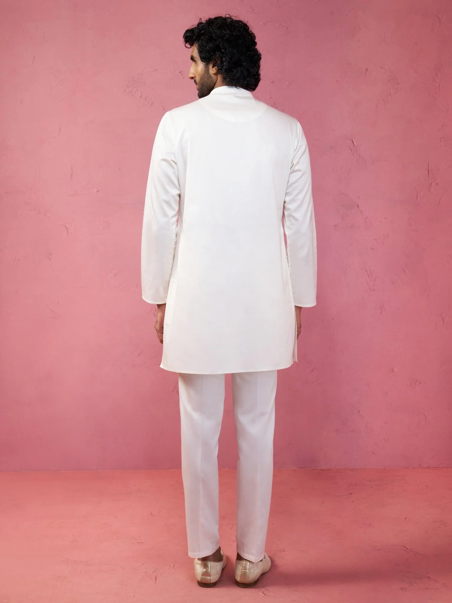 Men's Cream Fine Satin Kurta Set with Matching Pant - Image 5