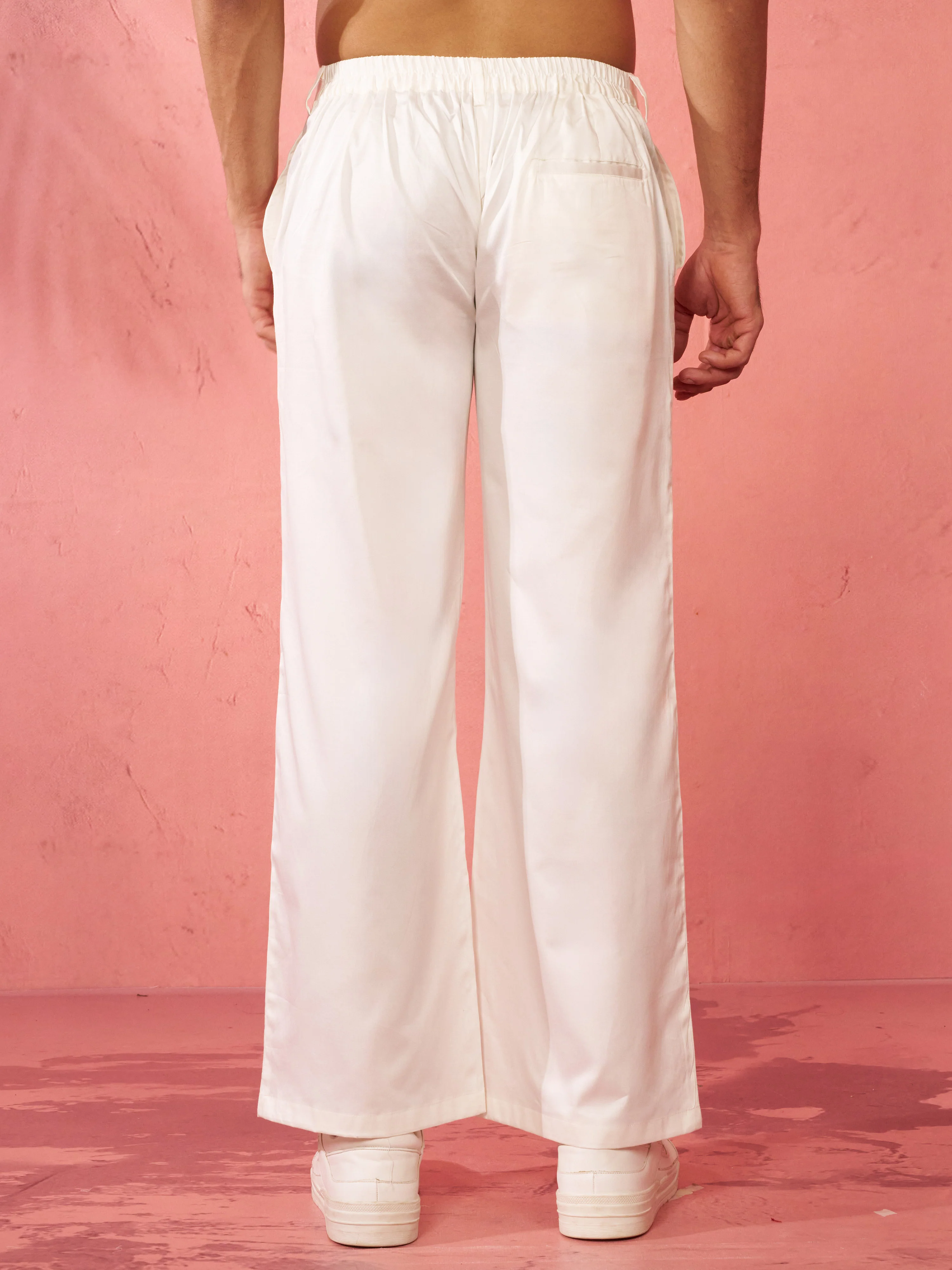 Men's Cream Fine Satin Palazzo Pants - Image 4