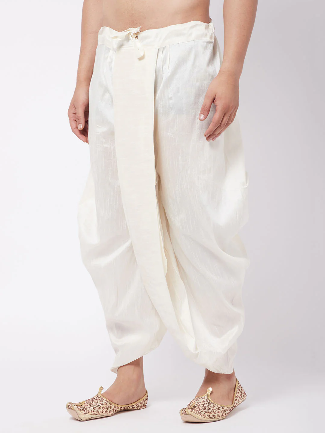Men's Cream Silk Blend Traditional Dhoti - Image 2