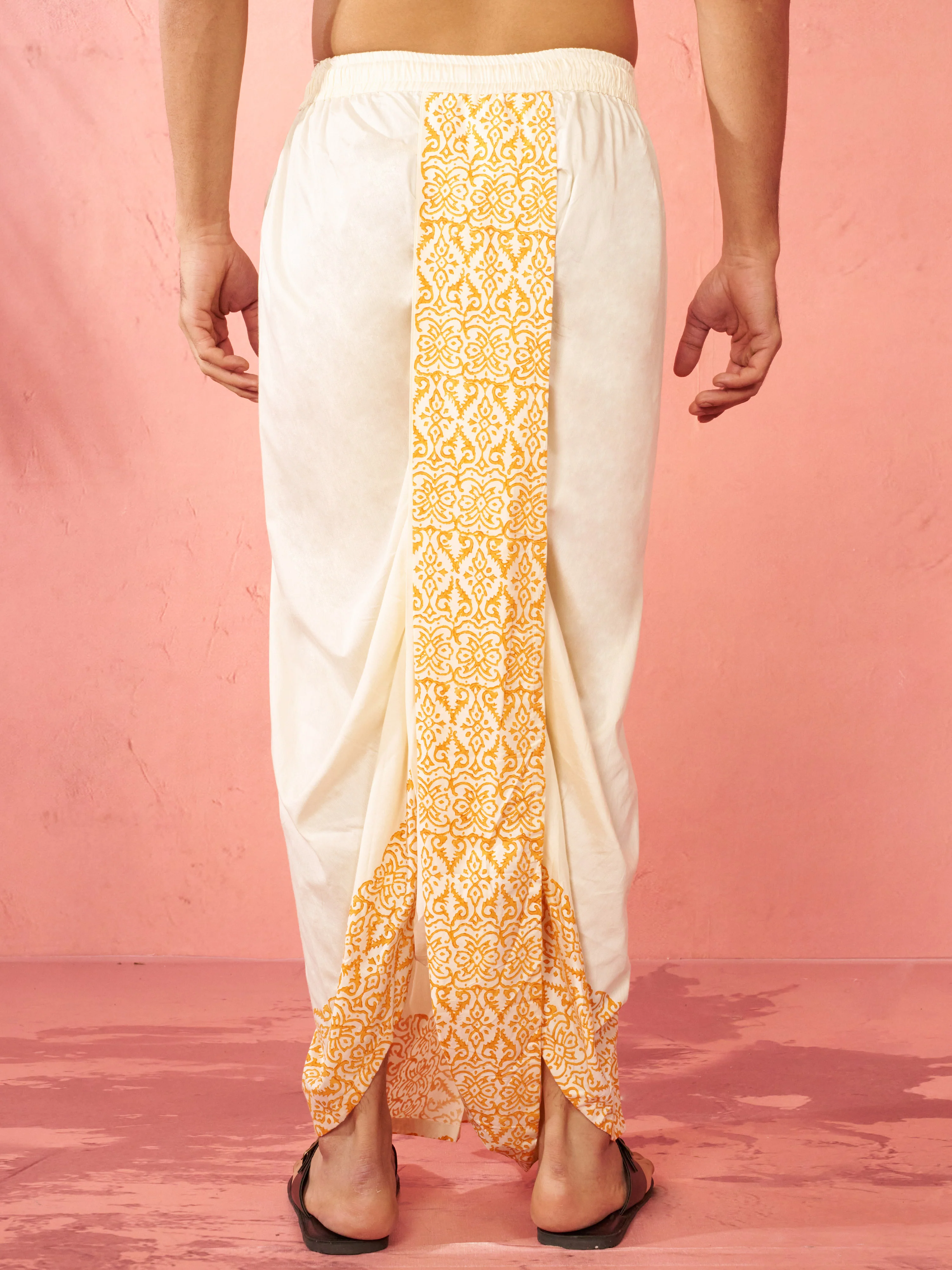 Men's Cream Viscose Dhoti Screen Print Ethnic - Image 4
